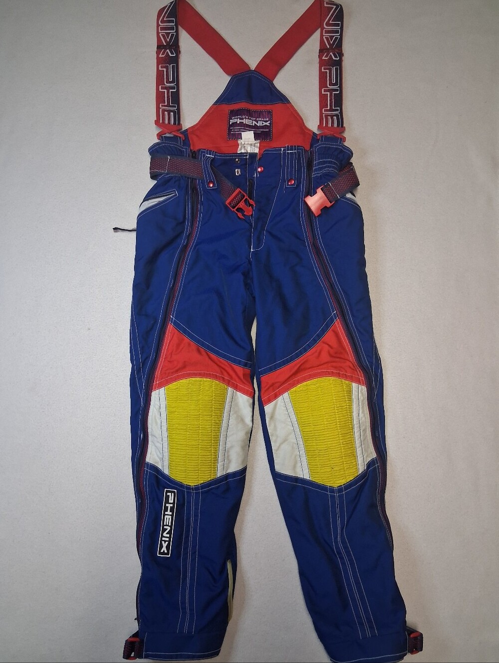 Vintage Phenix Ski Bib Overalls Salopettes Retro Colorblock Blue Red Yellow